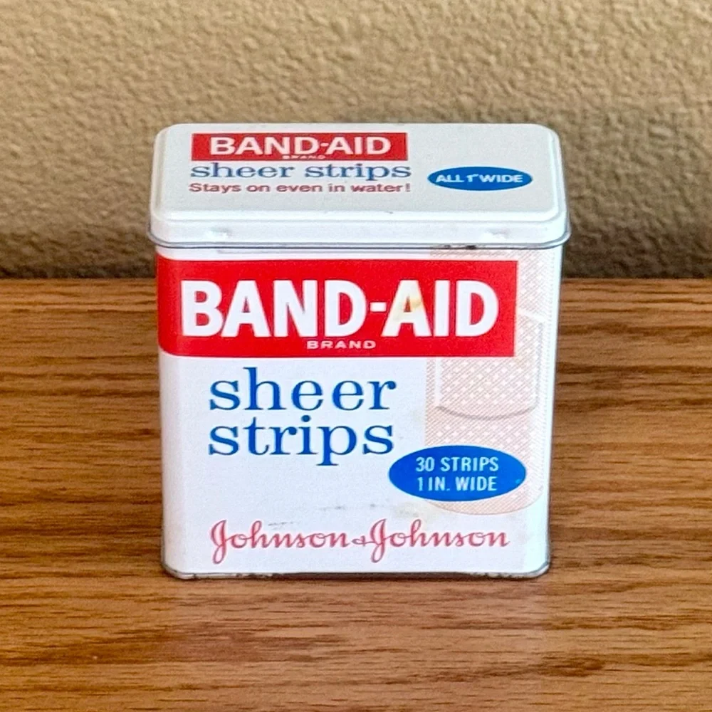 Vintage Band‑Aid Sheer Strips Tin Johnson & Johnson Metal First Aid Storage Box